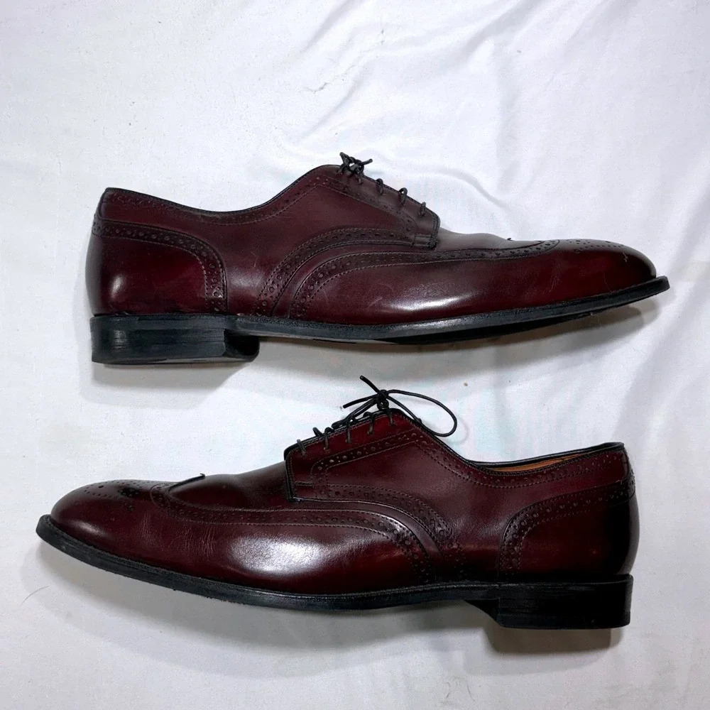 Allen Edmonds Lombard Wingtip Derby Men 15 D Burgundy Leather Brogue Dress Shoes